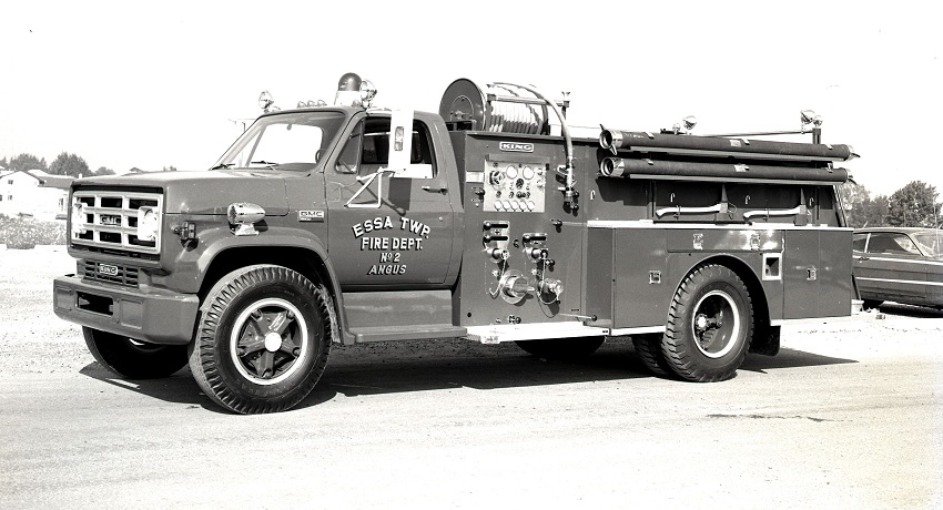 King-Seagrave delivery photo of serial 73003, a 1973 GMC pumper of the Essa Township Fire Department in Ontario.
