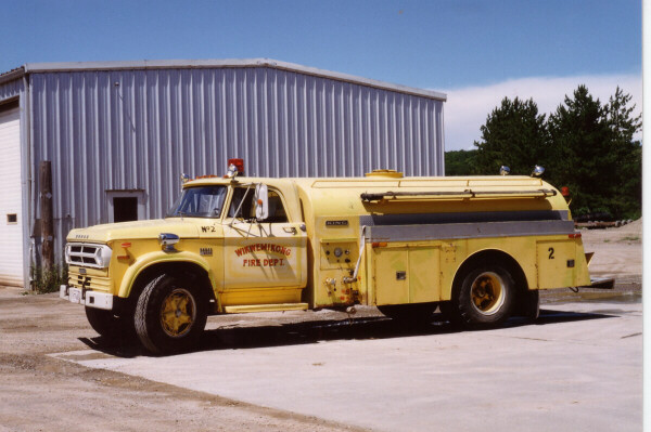 Photo of King-Seagrave serial 73011, a 1973 Dodge tanker of the Wikwemikong Fire Department in Ontario.