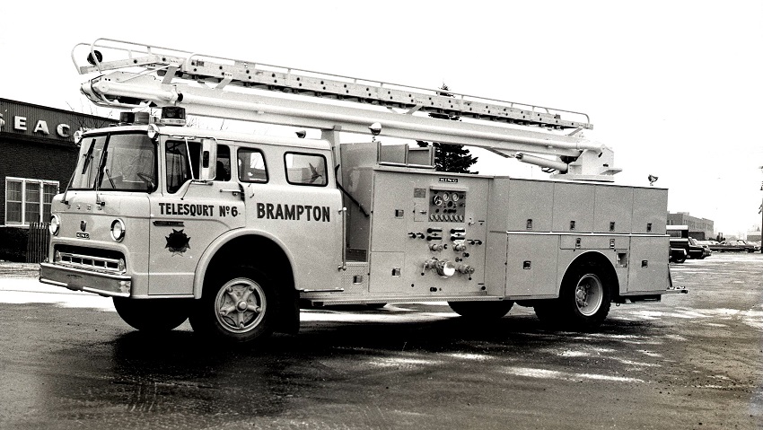 King-Seagrave delivery photo of serial 73024, a 1973 Ford pumper of the Brampton Fire Department in Ontario.