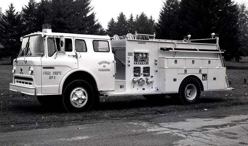 King-Seagrave delivery photo of serial 73054, a 1974 Ford pumper of the Caradoc Township Fire Department in Ontario.