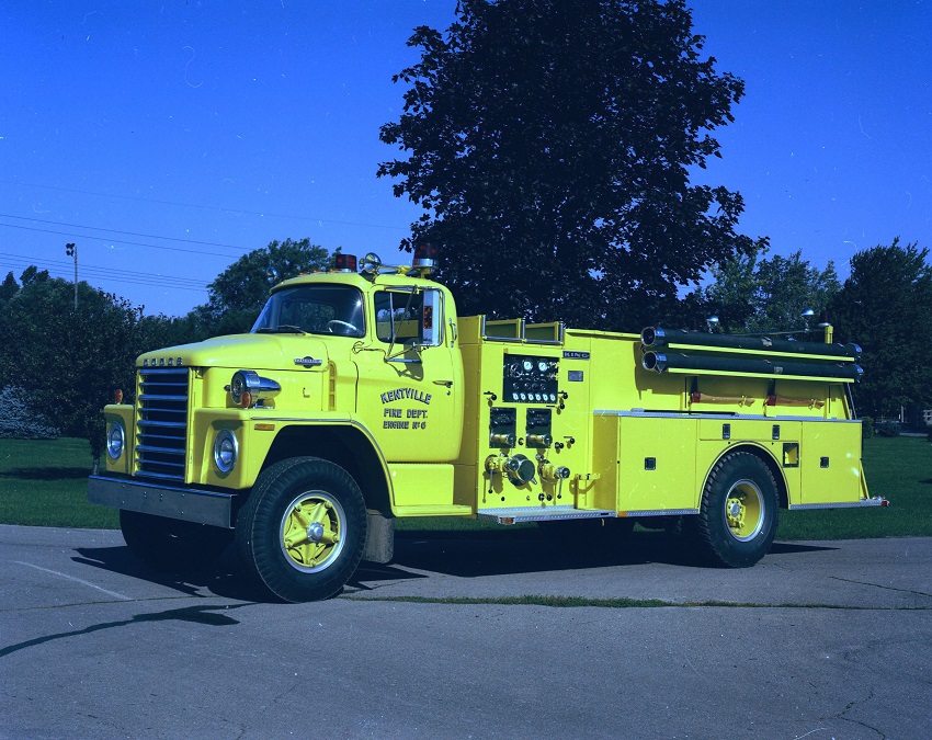King-Seagrave delivery photo of serial 73055, a 1974 Dodge pumper of the Kentville Fire Department in Nova Scotia.